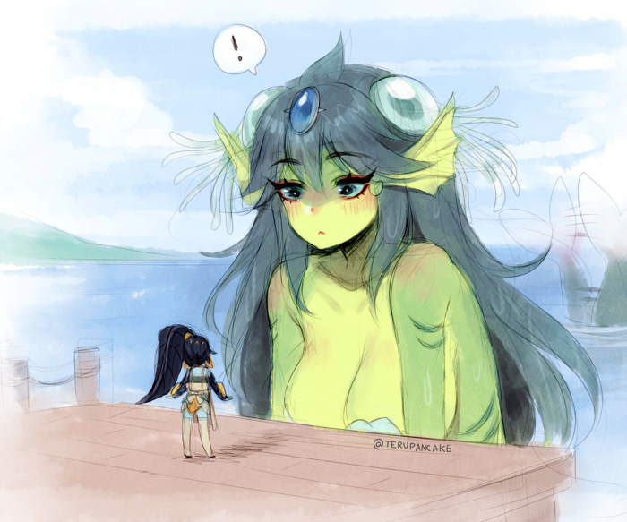 minette and giga mermaid (skullgirls and 1 more) drawn by terupancake