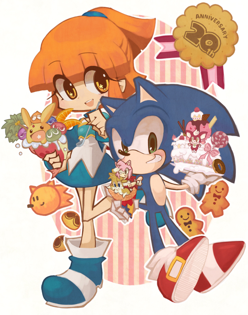 sonic the hedgehog, amy rose, tails, arle nadja, knuckles the echidna, and 3 more (sonic and 2 more) drawn by kazamine_(stecca)