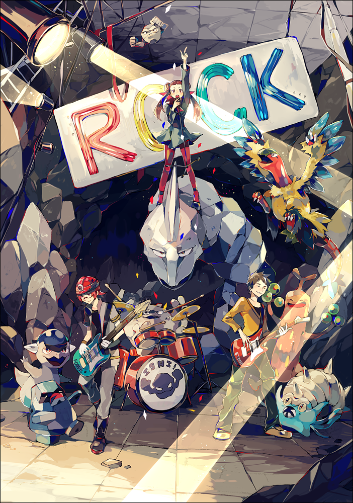 brock, roxanne, onix, sudowoodo, geodude, and 6 more (pokemon and 3 more) drawn by yuuichi_(bobobo)