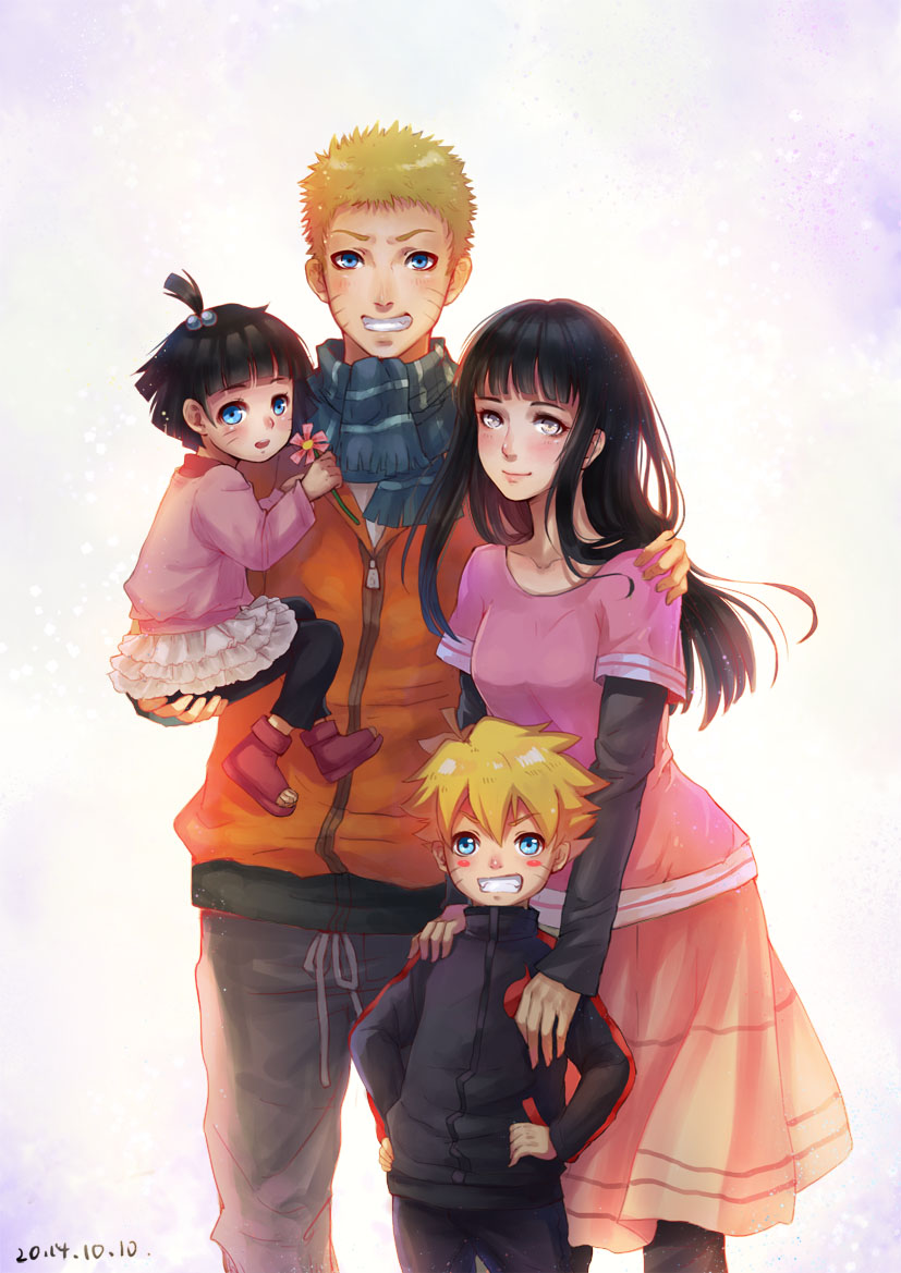 uzumaki naruto, hyuuga hinata, uzumaki boruto, and uzumaki himawari (naruto and 1 more) drawn by tanotomoe