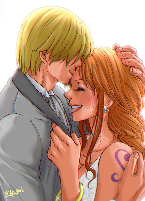 nami and sanji (one piece) drawn by kuri_(pienu)