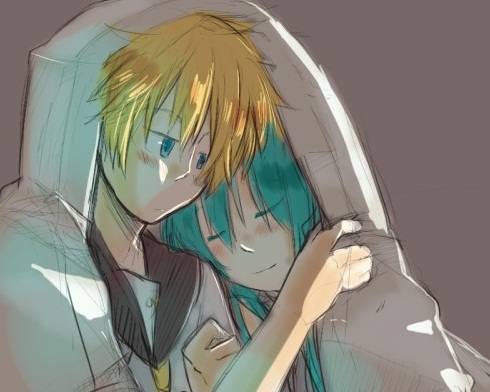 hatsune miku and kagamine len (vocaloid) drawn by hikusa
