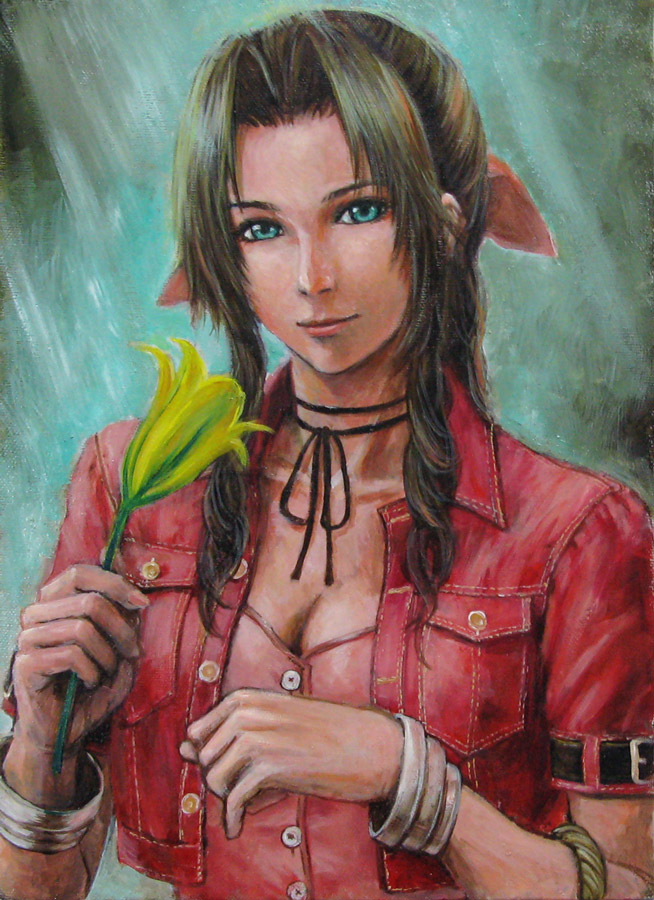 aerith gainsborough (final fantasy and 1 more) drawn by tafuto