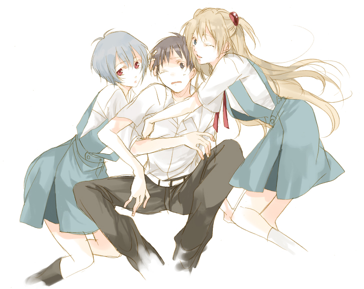 souryuu asuka langley, ayanami rei, and ikari shinji (neon genesis evangelion and 1 more) drawn by cacao_topaz