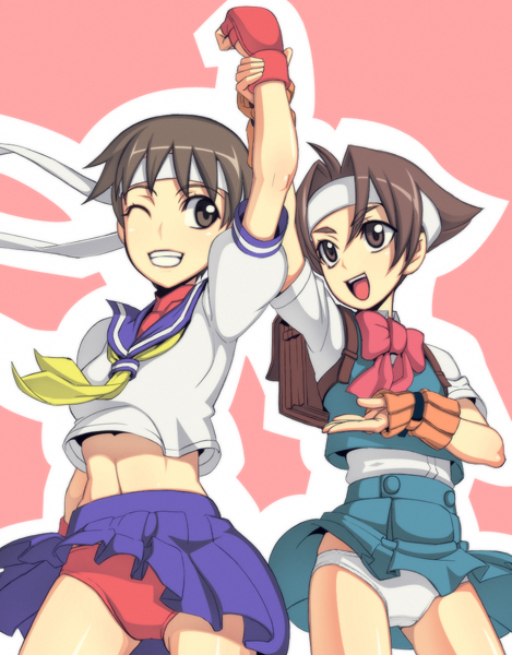 kasugano sakura and wakaba hinata (street fighter and 2 more) drawn by caryo and nanashino