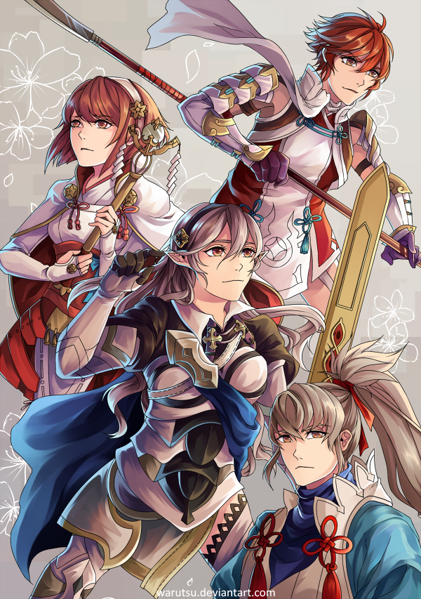 female corrin, takumi, sakura, and hinoka (fire emblem and 1 more) drawn by warutsu