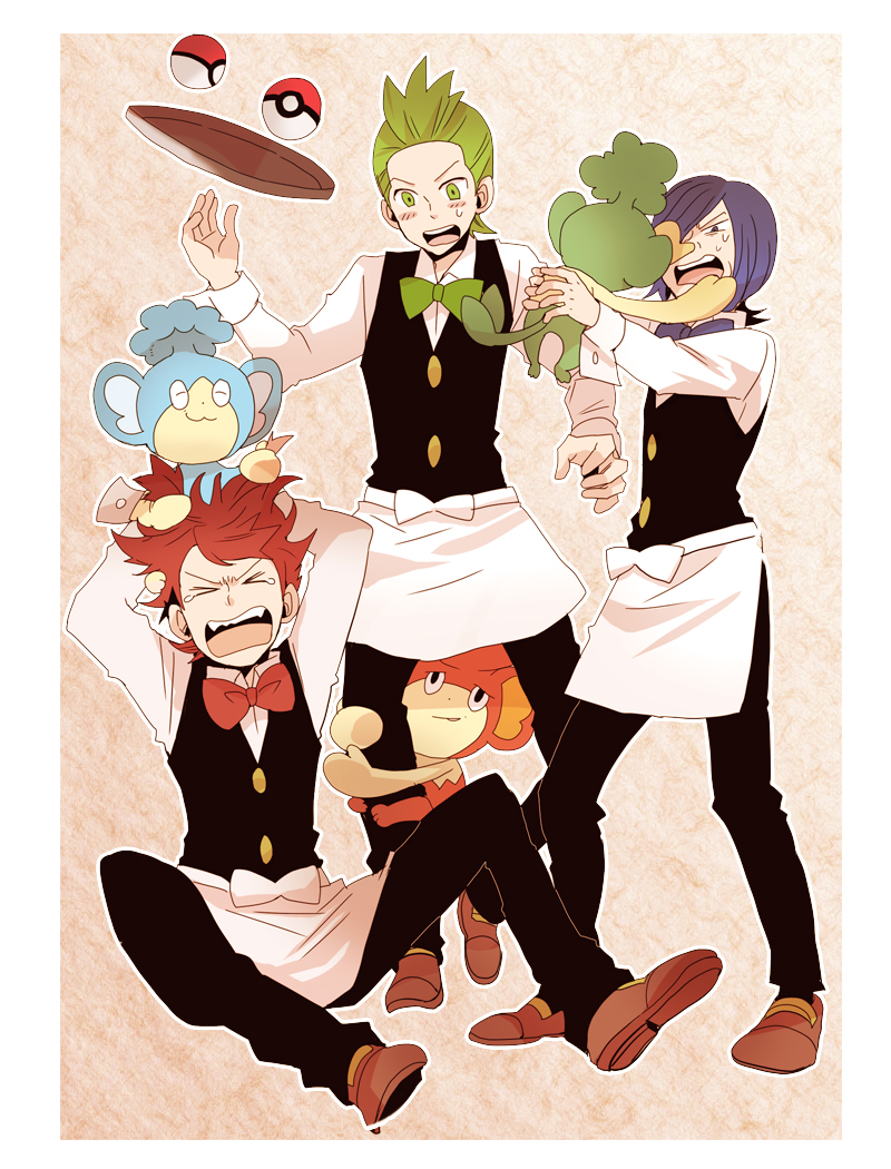 cilan, pansage, panpour, pansear, cress, and 1 more (pokemon and 1 more) drawn by sudachips