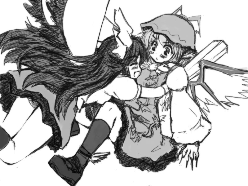 reiuji utsuho and mystia lorelei (touhou) drawn by nise_nanatsura