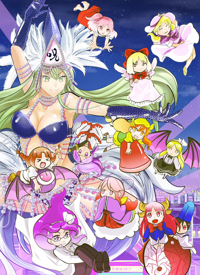 mima, gengetsu, kurumi, louise, meira, and 7 more (touhou and 2 more) drawn by maro4