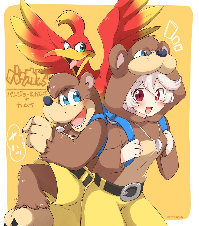 female corrin, kazooie, and banjo (fire emblem and 3 more) drawn by eromame