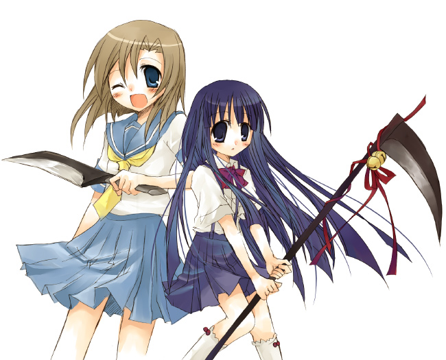 furude rika and ryuuguu rena (higurashi no naku koro ni) drawn by suzushiro_kurumi