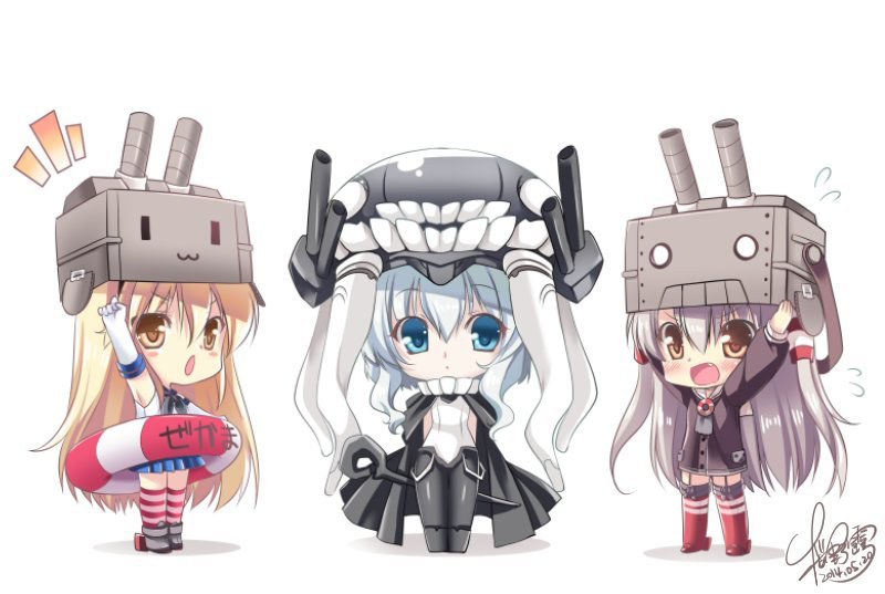 shimakaze, amatsukaze, rensouhou-chan, wo-class aircraft carrier, and rensouhou-kun (kantai collection) drawn by sakurano_ru