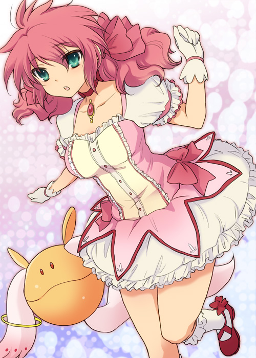 kaname madoka, kyubey, haro, and feldt grace (mahou shoujo madoka magica and 2 more) drawn by plum_(arch)