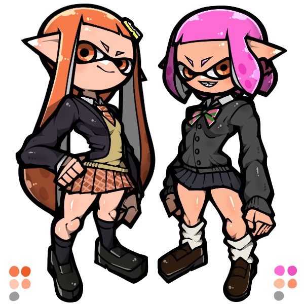 inkling player character and inkling girl (splatoon) drawn by name_omoitukan2