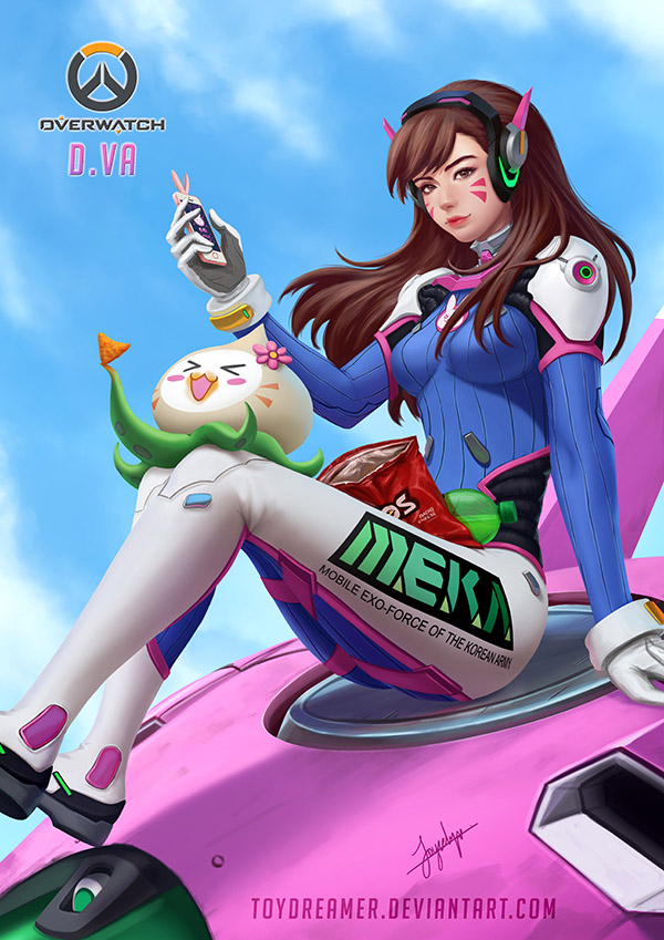 d.va and pachimari (overwatch and 2 more) drawn by joycelyn_ong