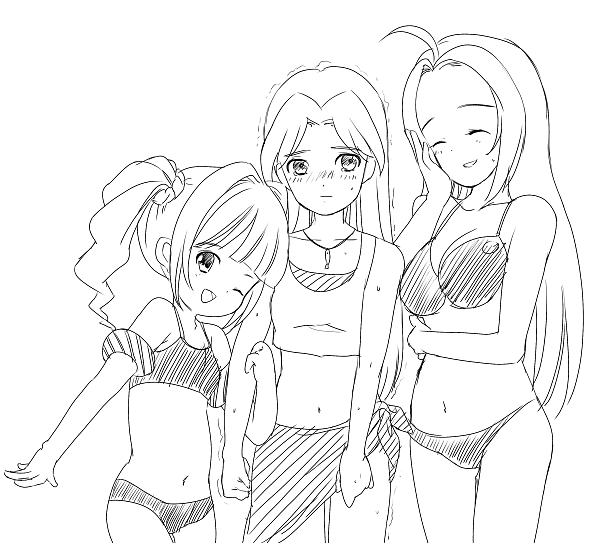 kisaragi chihaya, takatsuki yayoi, and miura azusa (idolmaster and 1 more) drawn by tamura_en