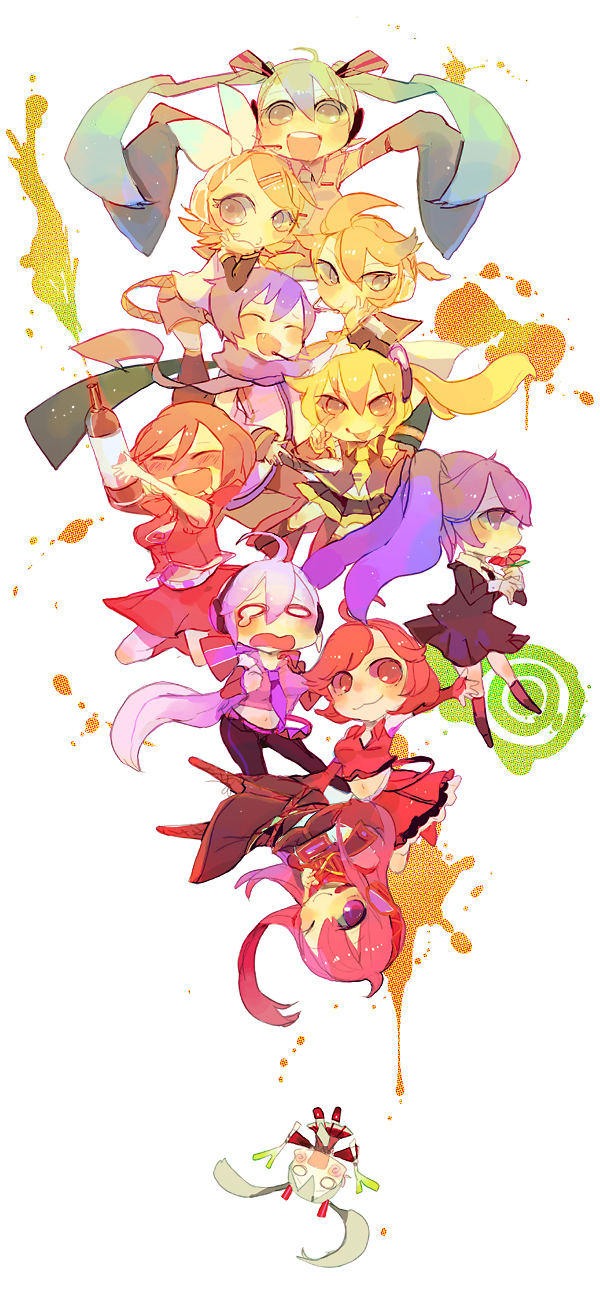 hatsune miku, kagamine rin, kagamine len, megurine luka, meiko, and 4 more (vocaloid and 1 more) drawn by azuma_aya