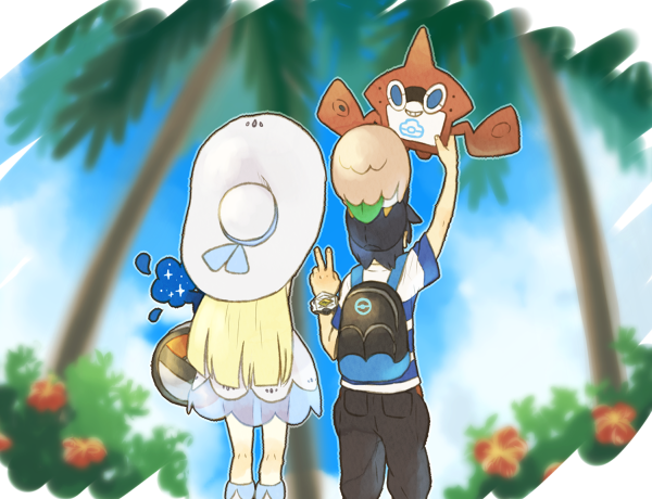 lillie, rotom, rowlet, elio, cosmog, and 1 more (pokemon and 1 more) drawn by kutta