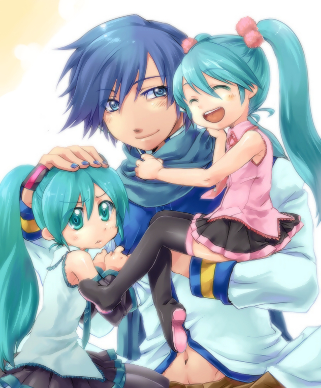 hatsune miku, kaito, and petite miku (vocaloid) drawn by eric_flay
