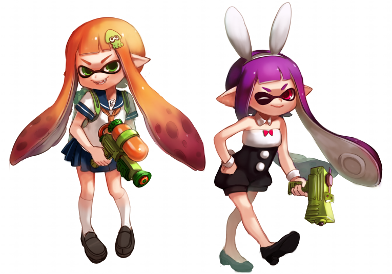 inkling player character and inkling girl (splatoon and 1 more) drawn by nishizawa
