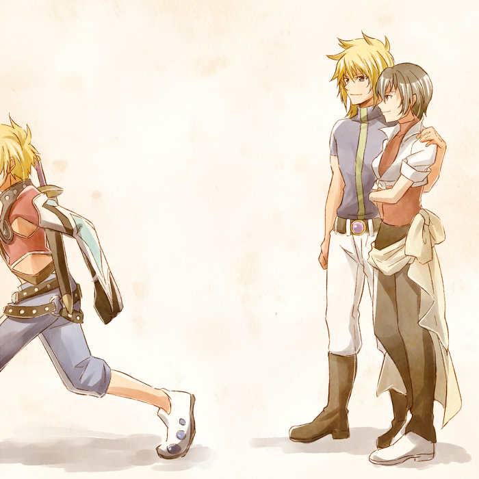 rutee katrea, stahn aileron, and kyle dunamis (tales of and 2 more) drawn by mishiro_(andante)