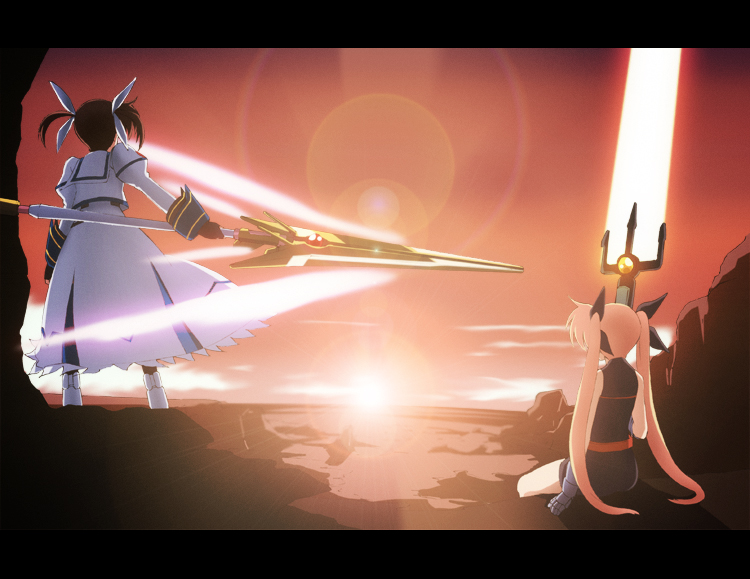 fate testarossa, takamachi nanoha, raising heart, and bardiche (lyrical nanoha and 2 more) drawn by hayakawa_harui