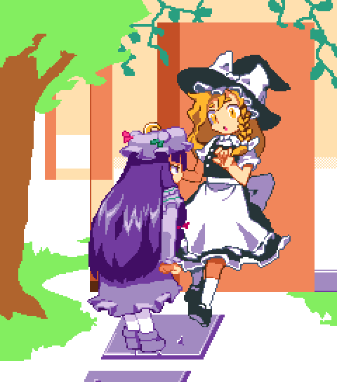 kirisame marisa and patchouli knowledge (touhou) drawn by hachi_(8bit_canvas)