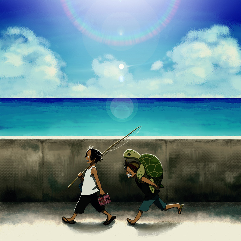 monkey d. luffy, tony tony chopper, and portgas d. ace (one piece) drawn by biafura