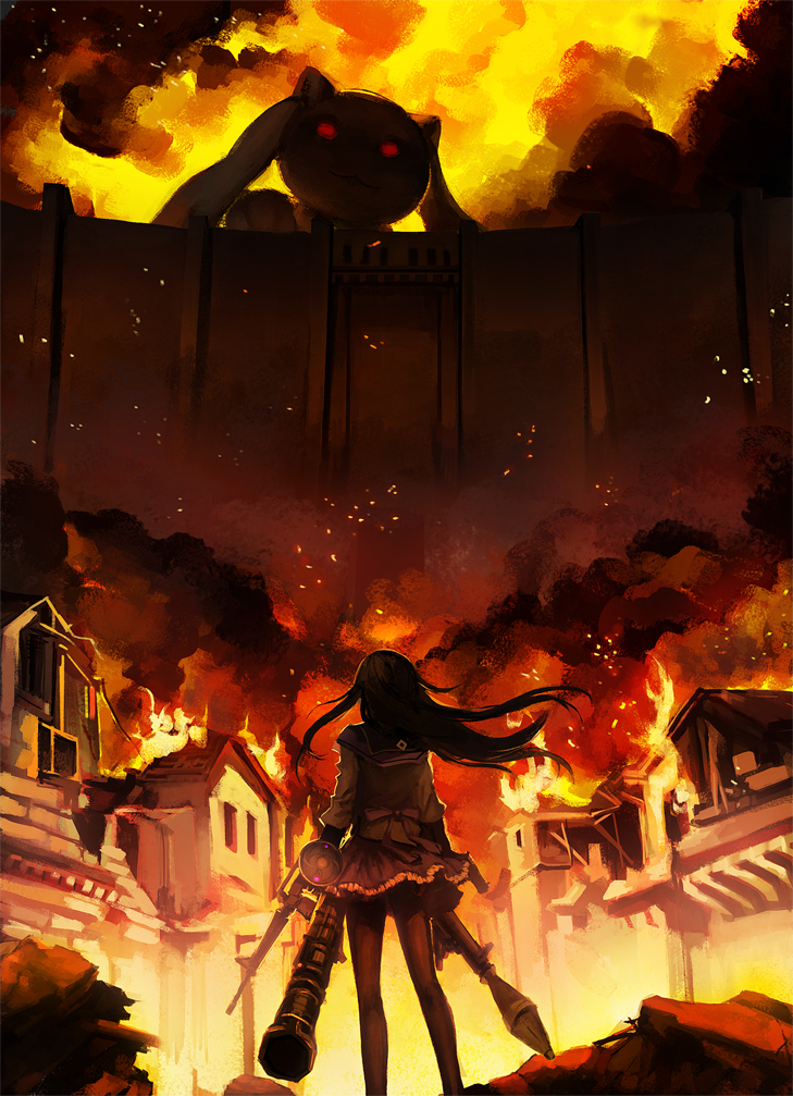 akemi homura and kyubey (mahou shoujo madoka magica and 1 more) drawn by blackrabbitsoul