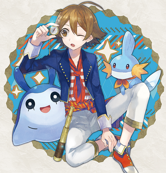 hilbert, mudkip, and mantyke (pokemon and 1 more) drawn by hou_(ppo)