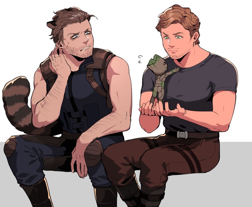rocket raccoon, peter quill, and groot (marvel and 2 more) drawn by ming_(5unri5e666)
