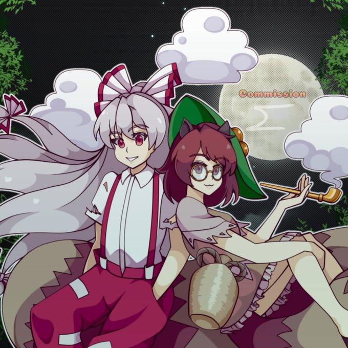 fujiwara no mokou and futatsuiwa mamizou (touhou) drawn by neferkitty