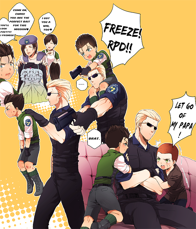 jill valentine, chris redfield, albert wesker, rebecca chambers, and jake muller (resident evil and 1 more) drawn by kiricloud