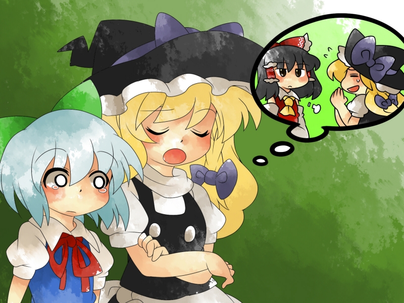 hakurei reimu, kirisame marisa, and cirno (touhou) drawn by hammer_(sunset_beach)
