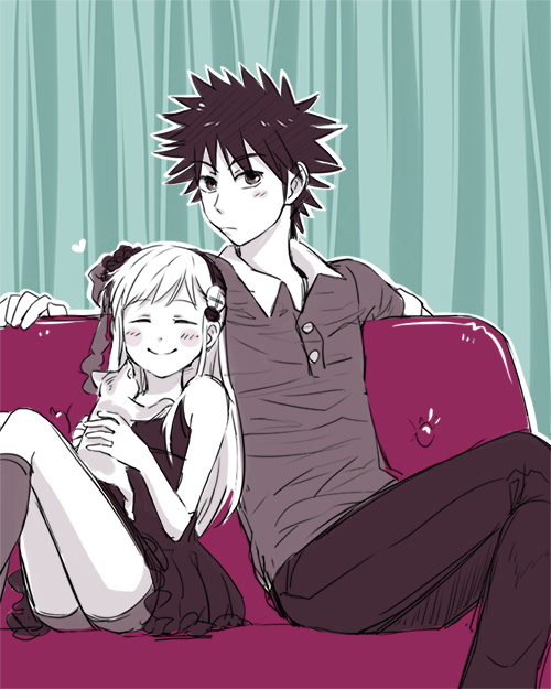 kamijou touma and index (toaru majutsu no index) drawn by saiba_(henrietta)