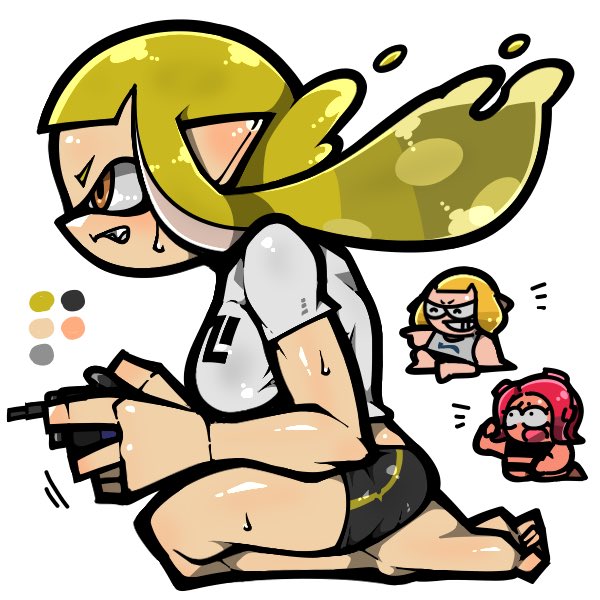 inkling player character, inkling girl, octoling player character, and octoling girl (splatoon) drawn by name_omoitukan2