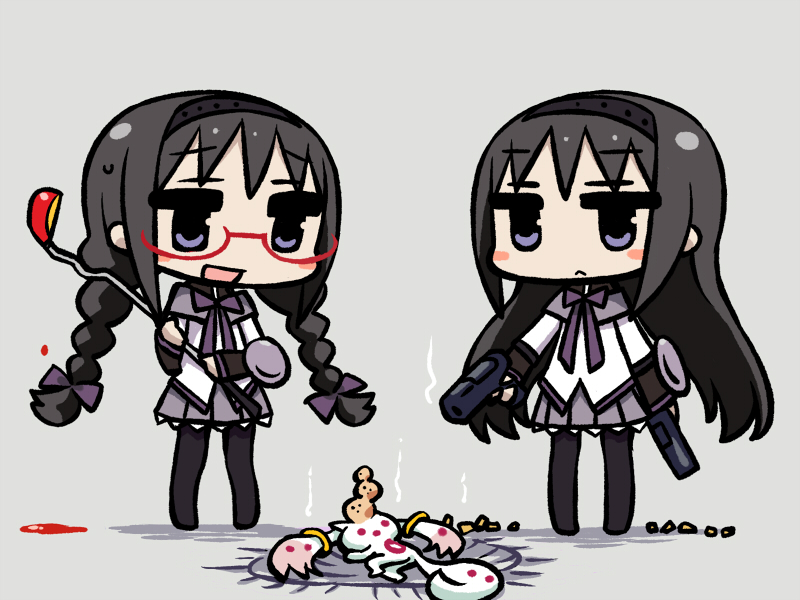 akemi homura and kyubey (mahou shoujo madoka magica) drawn by chan_co