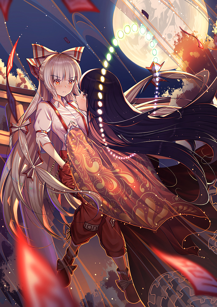 fujiwara no mokou and houraisan kaguya (touhou) drawn by xiaosan_ye