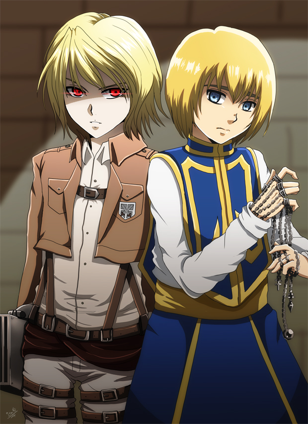 armin arlert and kurapika (shingeki no kyojin and 1 more) drawn by akayashi