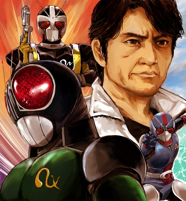 kamen rider black rx, roborider, minami koutarou, and biorider (kamen rider and 1 more) drawn by kamisimo_90