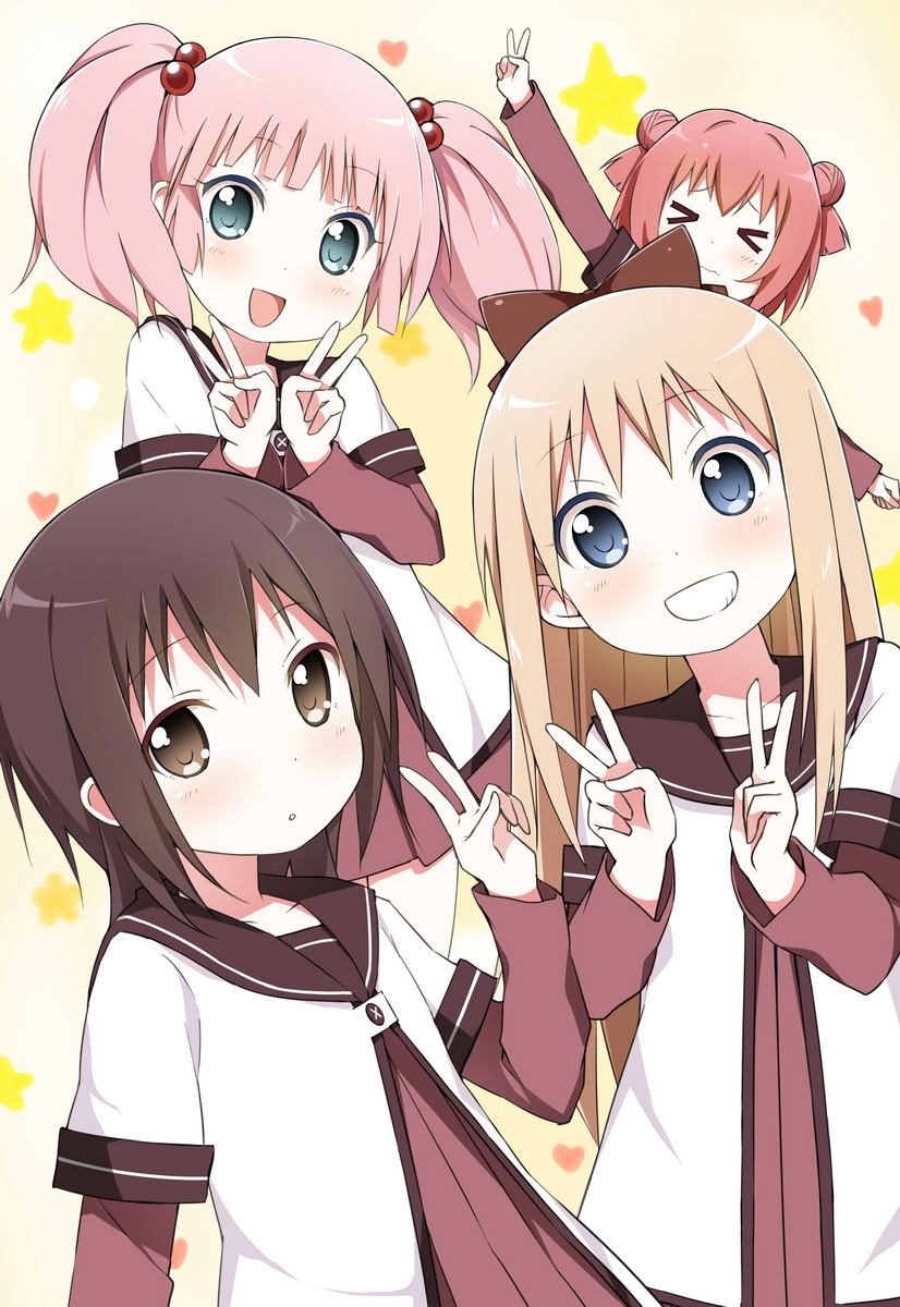 toshinou kyouko, akaza akari, funami yui, and yoshikawa chinatsu (yuruyuri) drawn by sky-freedom