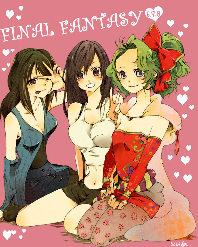 tifa lockhart, terra branford, and rinoa heartilly (final fantasy and 3 more) drawn by serieru_(summertosuika)