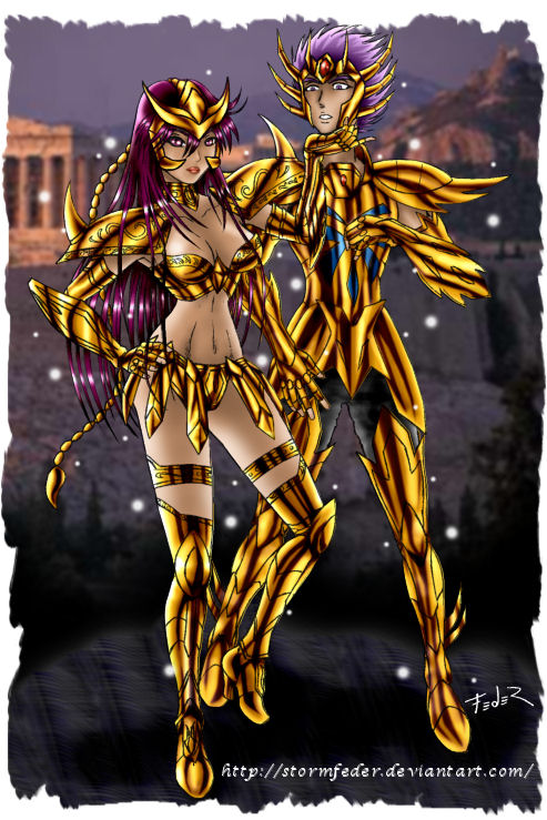 scorpio milo and cancer death mask (saint seiya) drawn by stormfeder