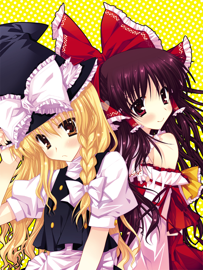 hakurei reimu and kirisame marisa (touhou) drawn by araiguma