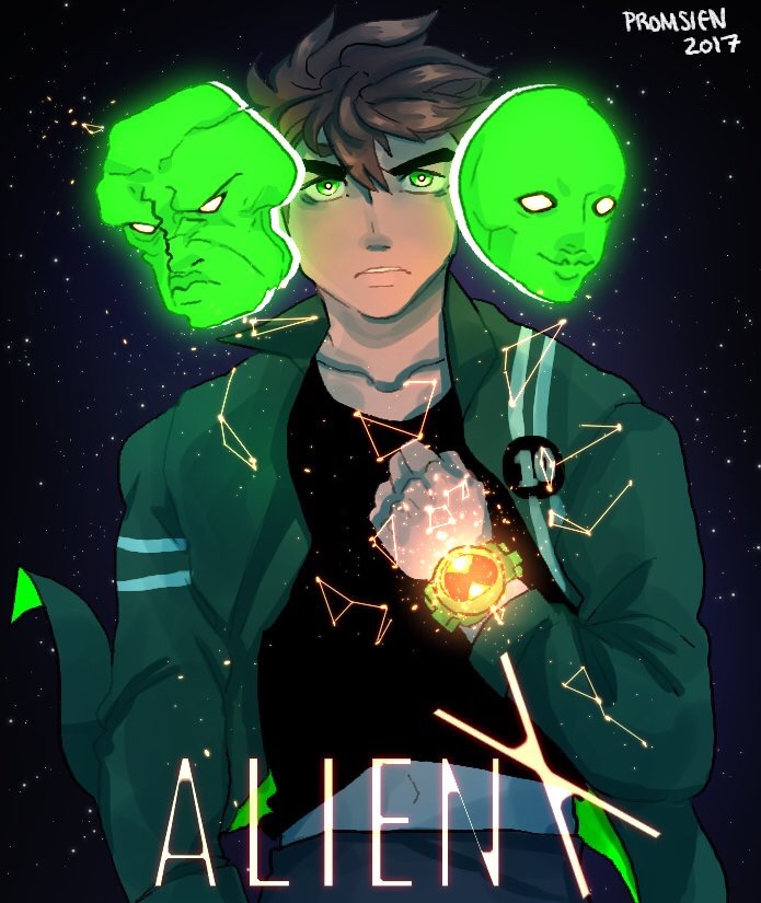 ben tennyson, alien x, serena, and bellicus (ben 10 and 1 more) drawn by promsienn