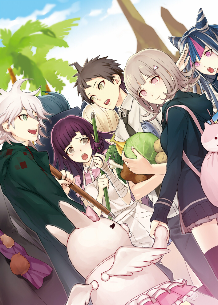nanami chiaki, komaeda nagito, hinata hajime, tsumiki mikan, mioda ibuki, and 6 more (danganronpa and 2 more) drawn by ginka_sima