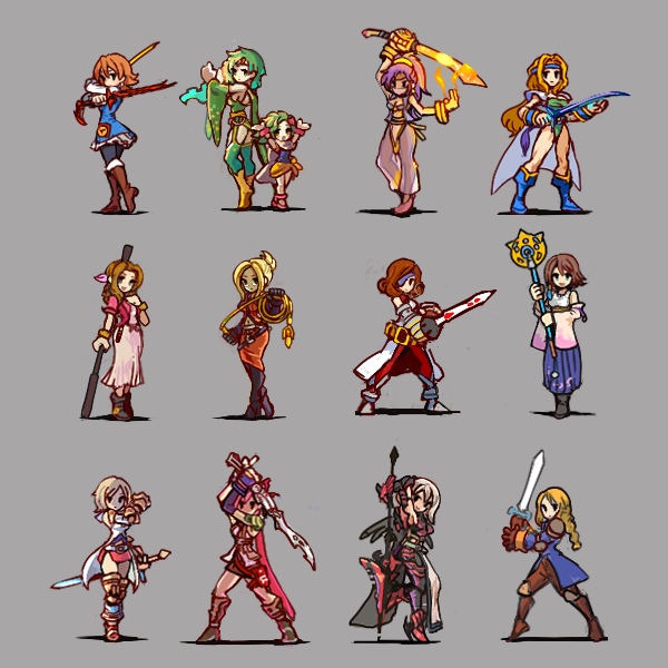 aerith gainsborough, yuna, celes chere, faris scherwiz, lightning farron, and 7 more (final fantasy and 11 more) drawn by shirosu