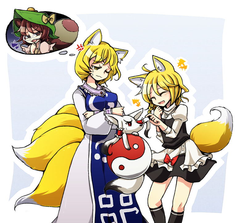 hakurei reimu, kirisame marisa, yakumo ran, futatsuiwa mamizou, and youkai fox (touhou and 1 more) drawn by ys_(fall)