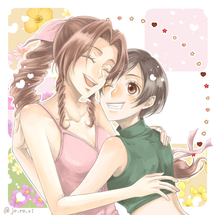 aerith gainsborough and yuffie kisaragi (final fantasy and 2 more) drawn by jo_ro_ri