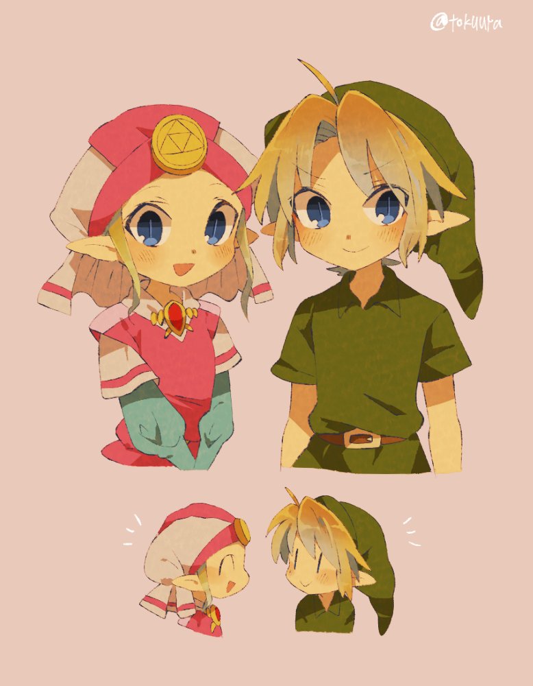 link, princess zelda, young link, and young zelda (the legend of zelda and 1 more) drawn by tokuura